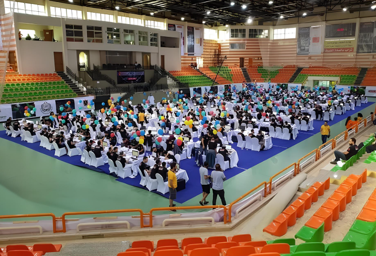 Large regional programming contest with hundreds of laptops and competition balloons
